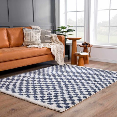 Kieu Blue & White Checkered Area Rug - Ornate Home