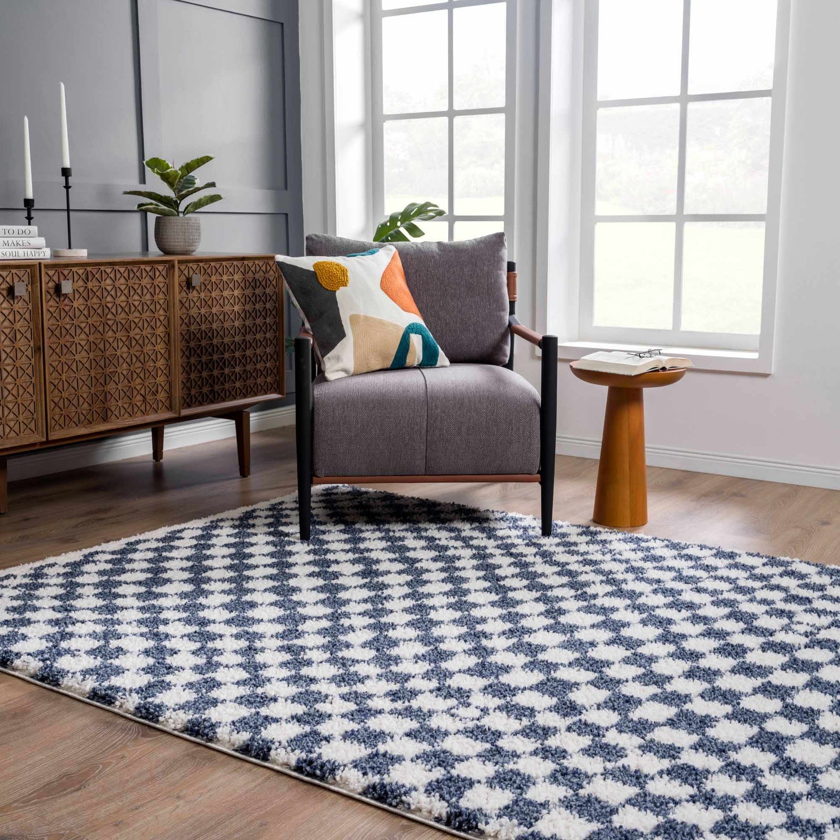 Kieu Blue & White Checkered Area Rug - Ornate Home