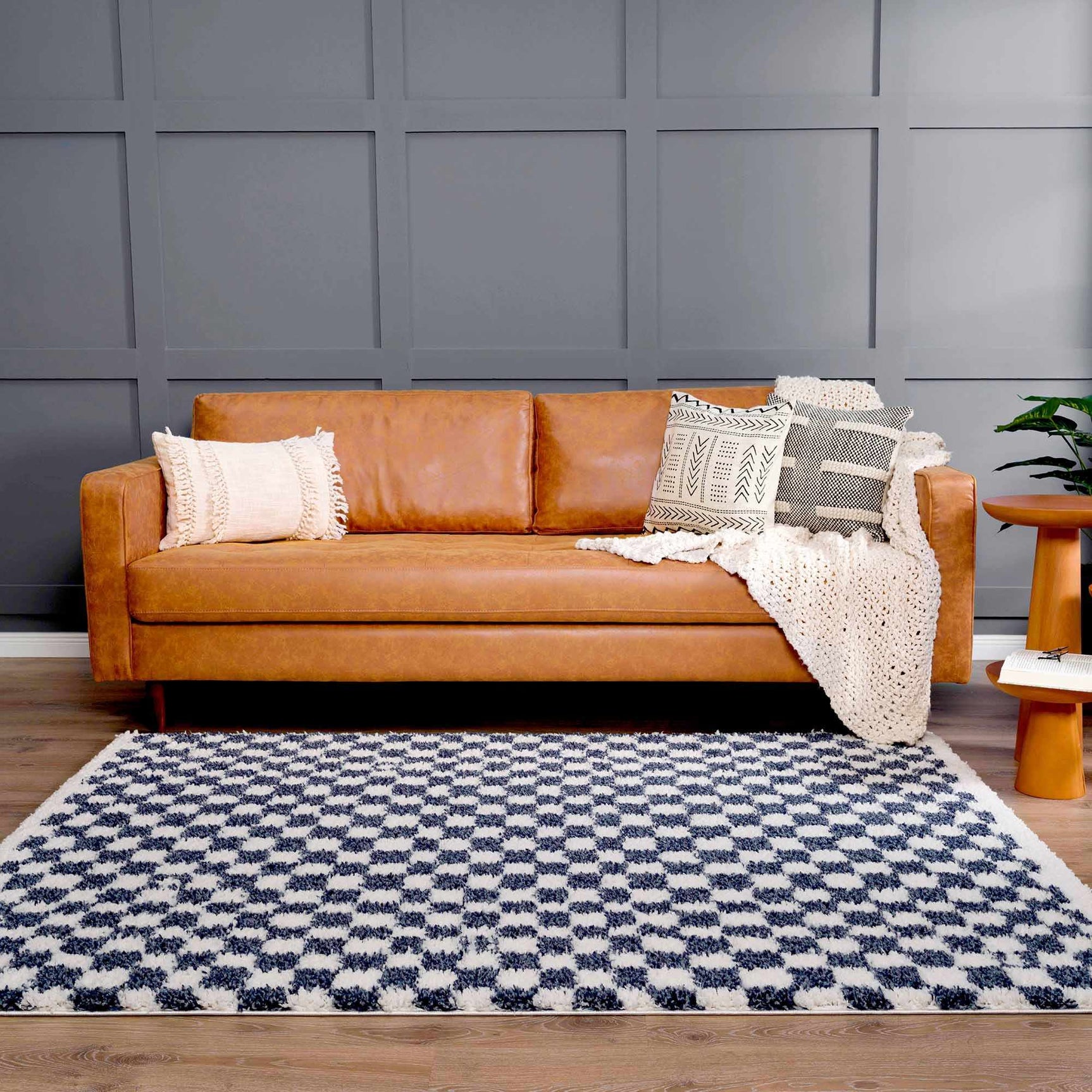 Kieu Blue & White Checkered Area Rug - Ornate Home