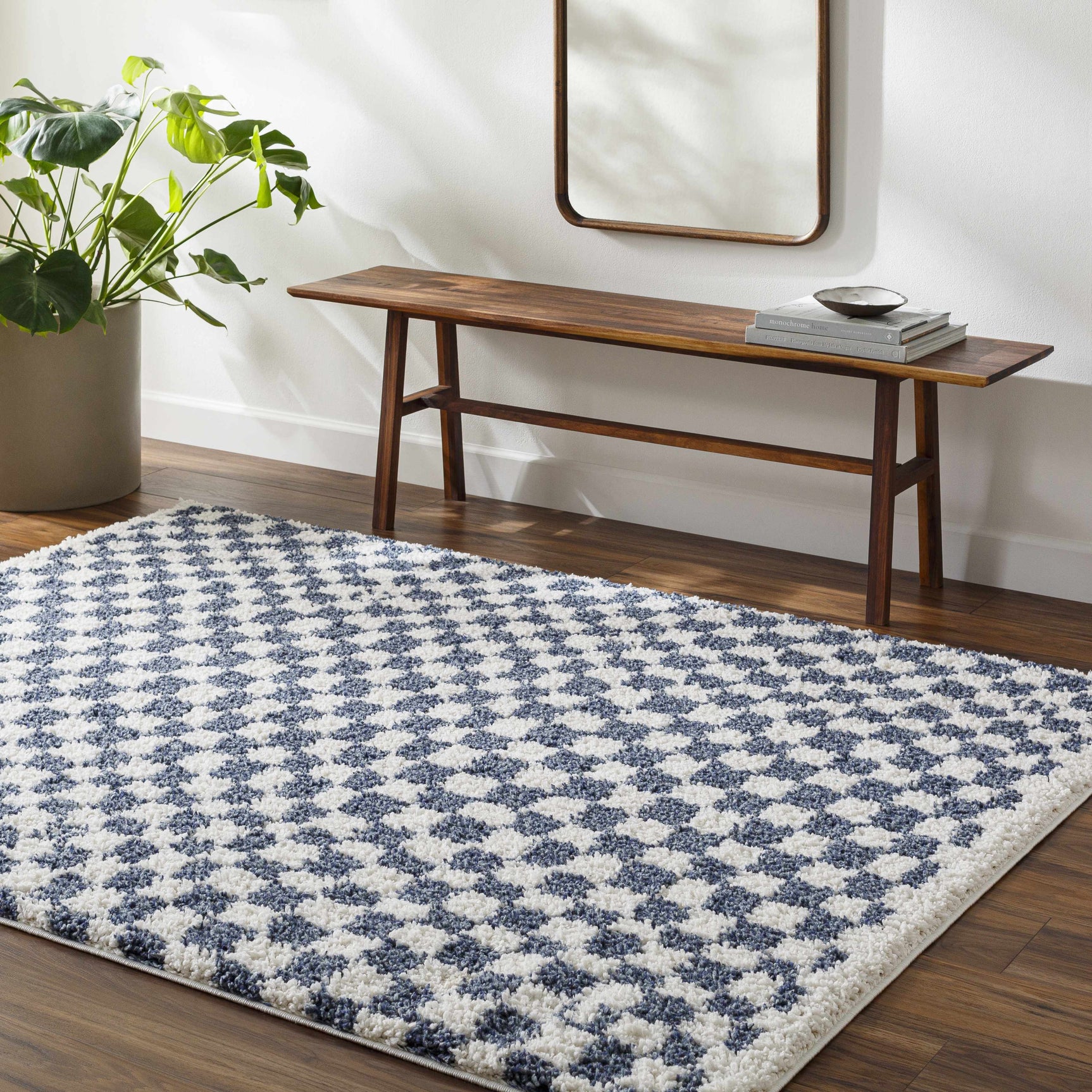 Kieu Blue & White Checkered Area Rug - Ornate Home