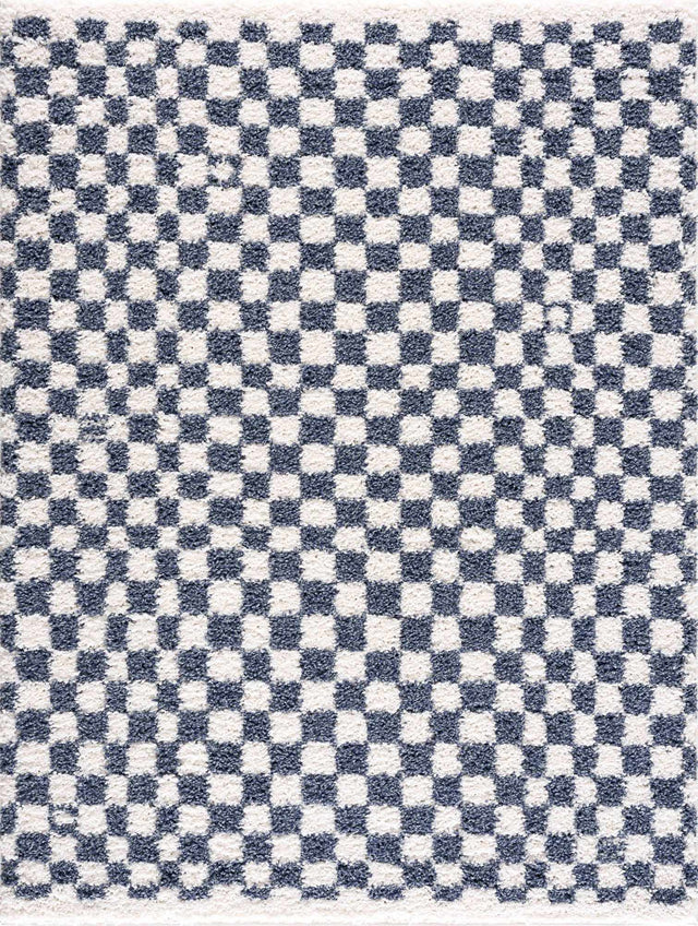 Kieu Blue & White Checkered Area Rug - Ornate Home