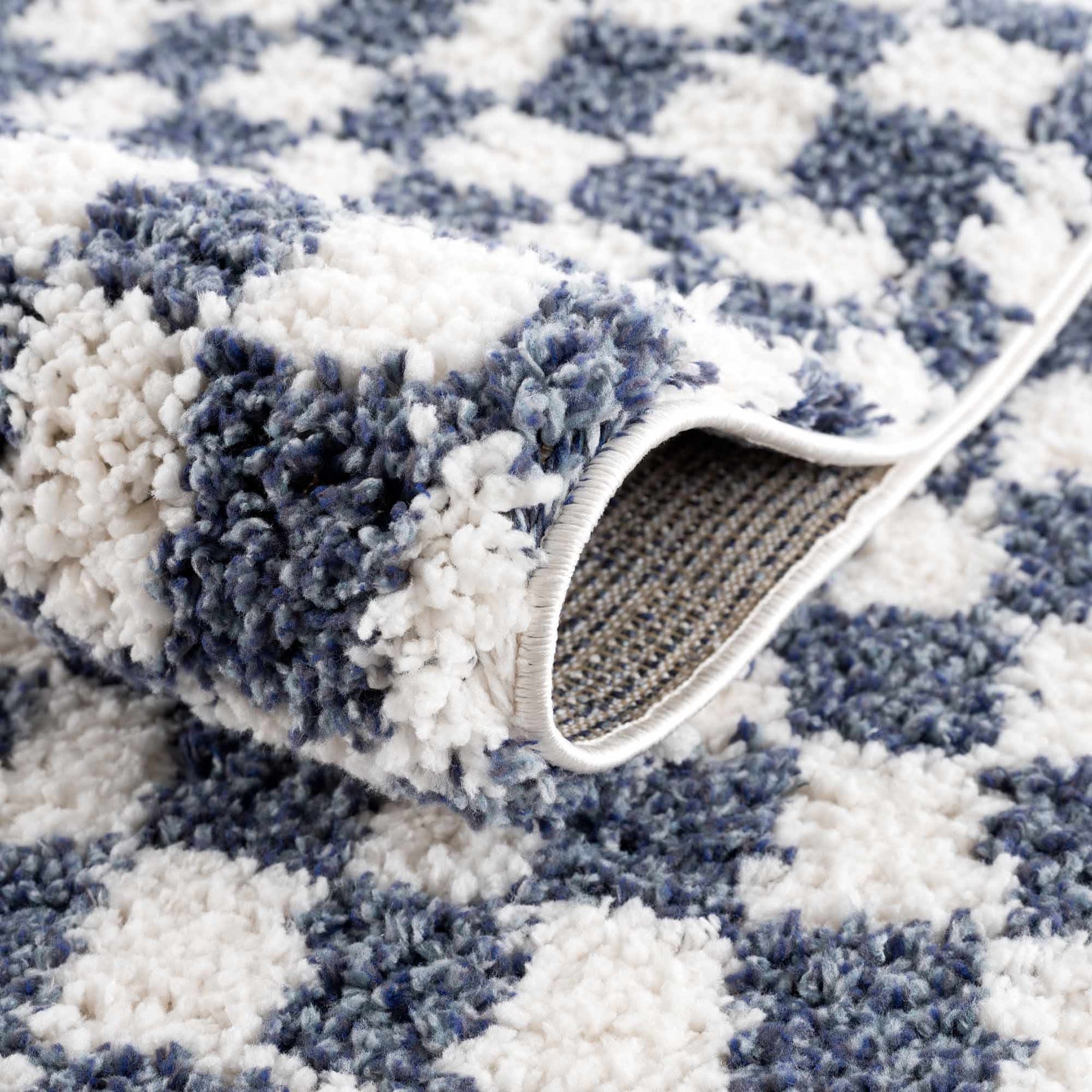 Kieu Blue & White Checkered Area Rug - Ornate Home