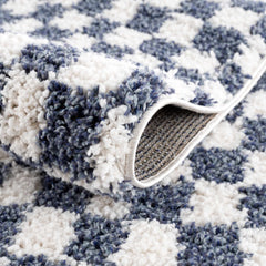 Kieu Blue & White Checkered Area Rug - Ornate Home