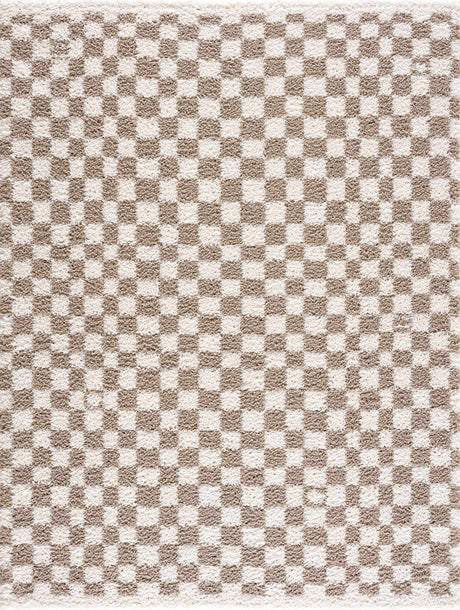 Kieu Light Gray & Taupe Checkered Area Rug - Ornate Home
