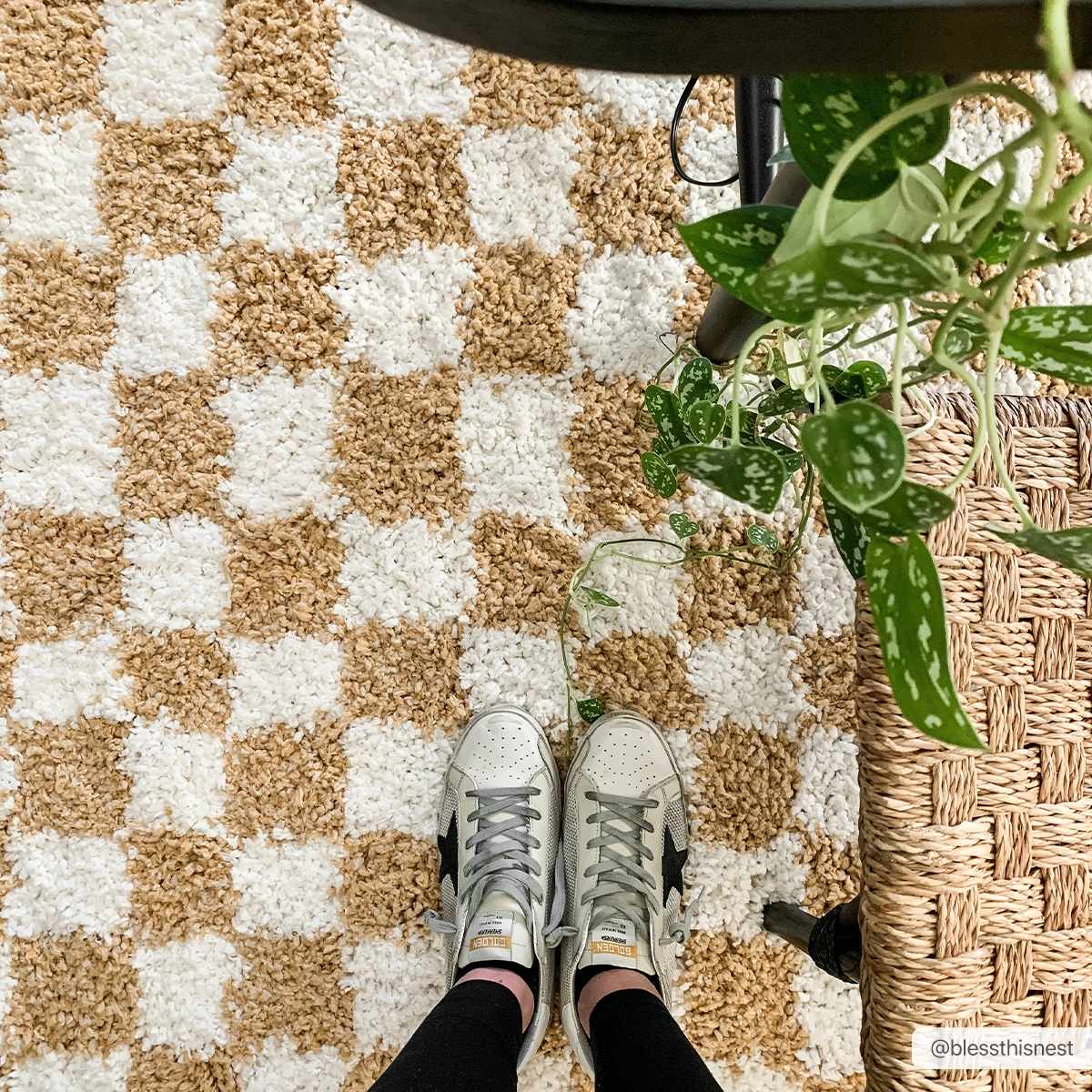 Kieu Mustard & Ivory Checkered Area Rug - Ornate Home