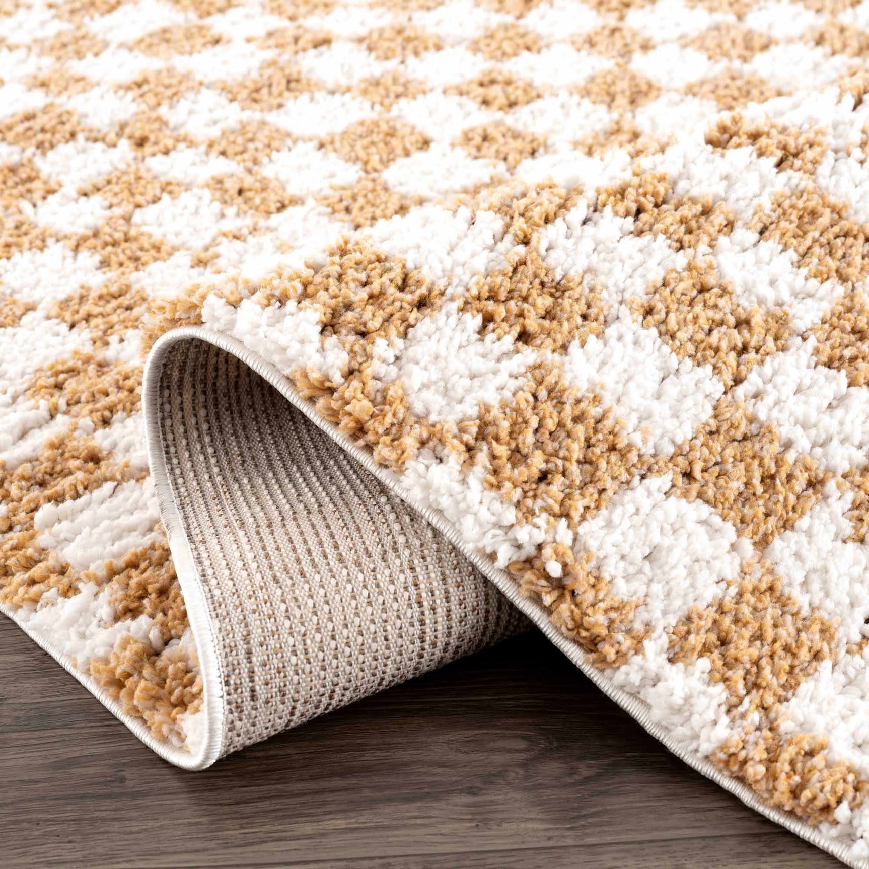 Kieu Mustard & Ivory Checkered Area Rug - Ornate Home