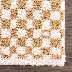 Kieu Mustard & Ivory Checkered Area Rug - Ornate Home