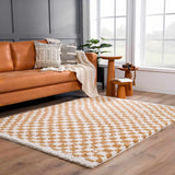 Kieu Mustard & Ivory Checkered Area Rug - Ornate Home