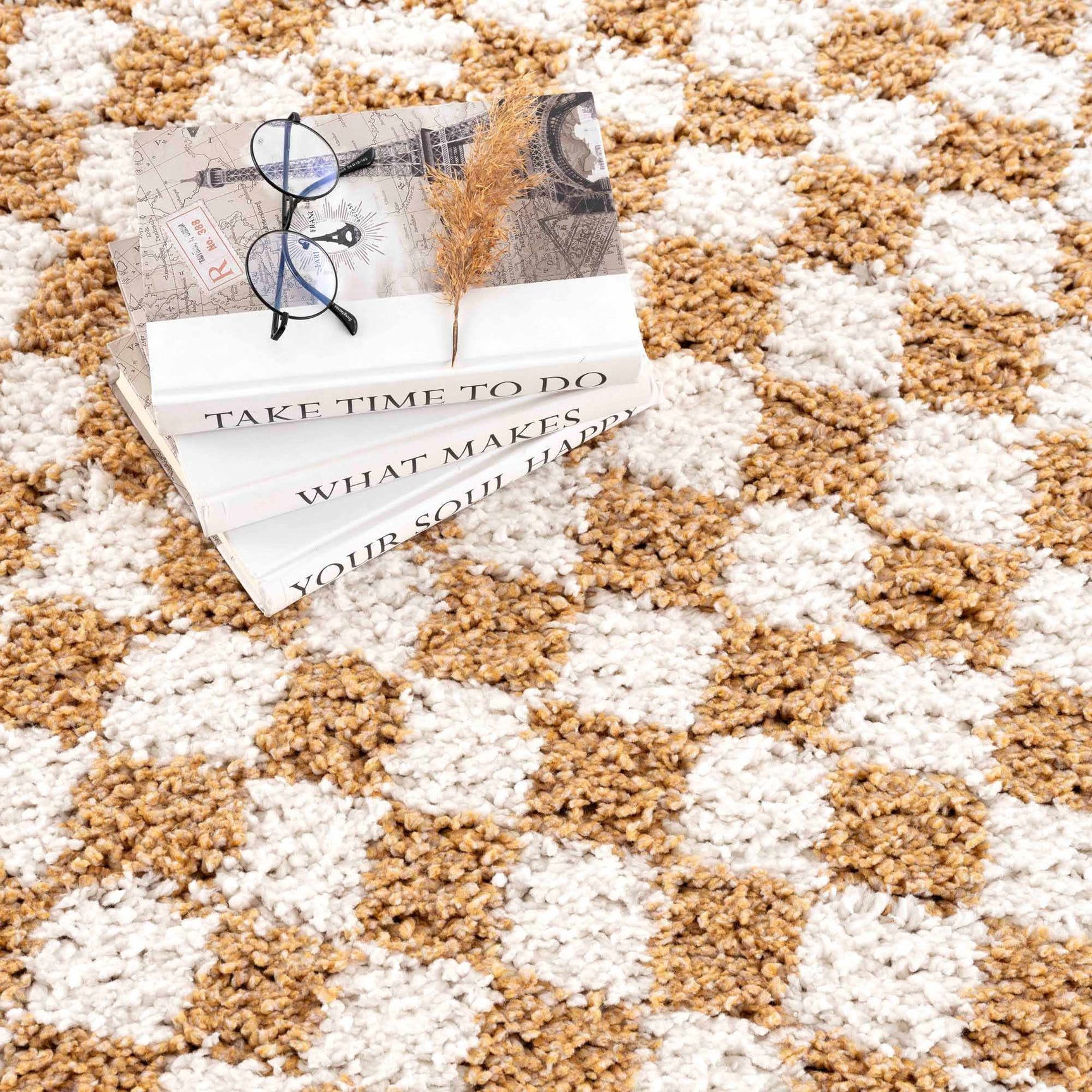 Kieu Mustard & Ivory Checkered Area Rug - Ornate Home