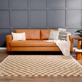 Kieu Mustard & Ivory Checkered Area Rug - Ornate Home
