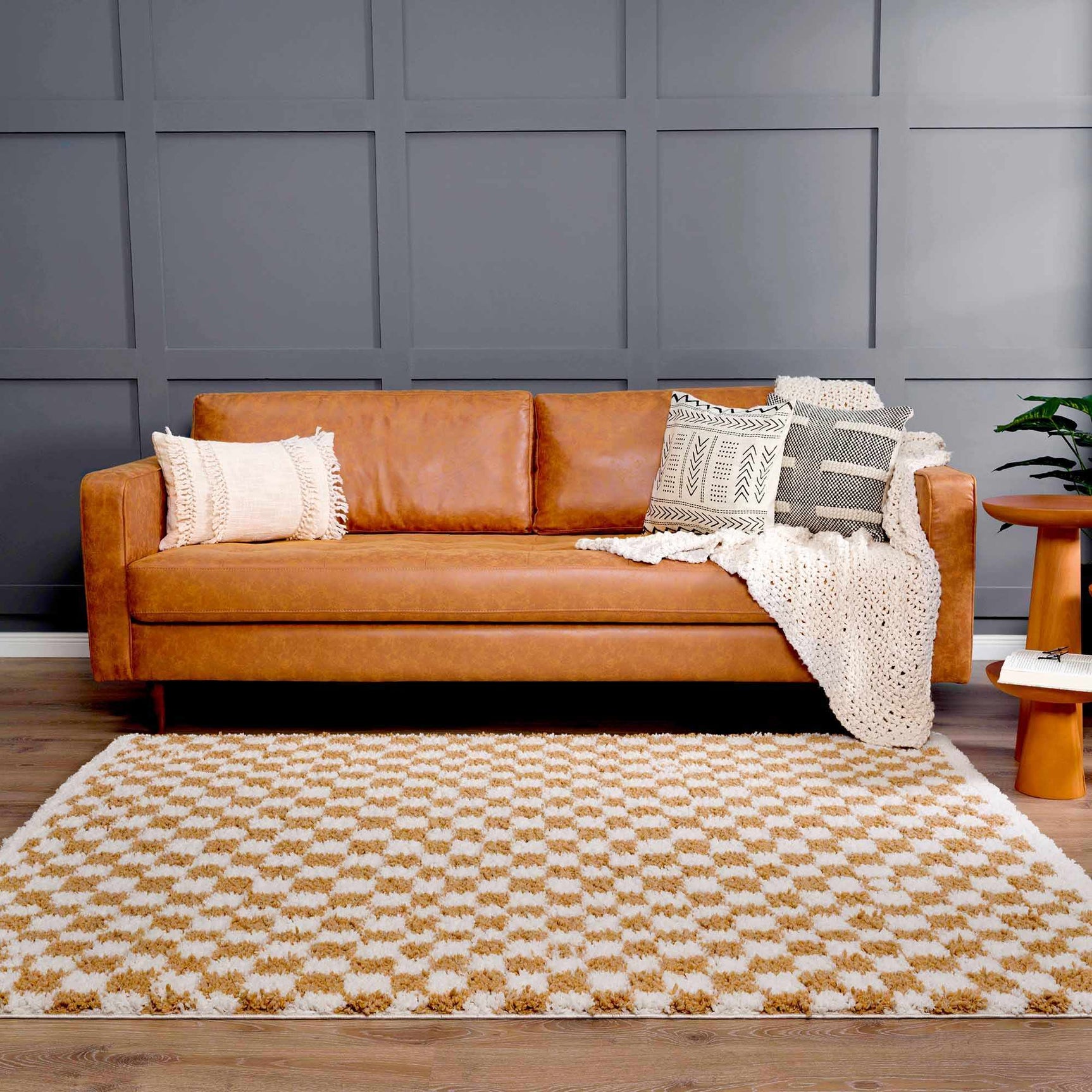 Kieu Mustard & Ivory Checkered Area Rug - Ornate Home