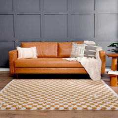 Kieu Mustard & Ivory Checkered Area Rug - Ornate Home