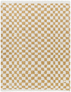Kieu Mustard & Ivory Checkered Area Rug - Ornate Home