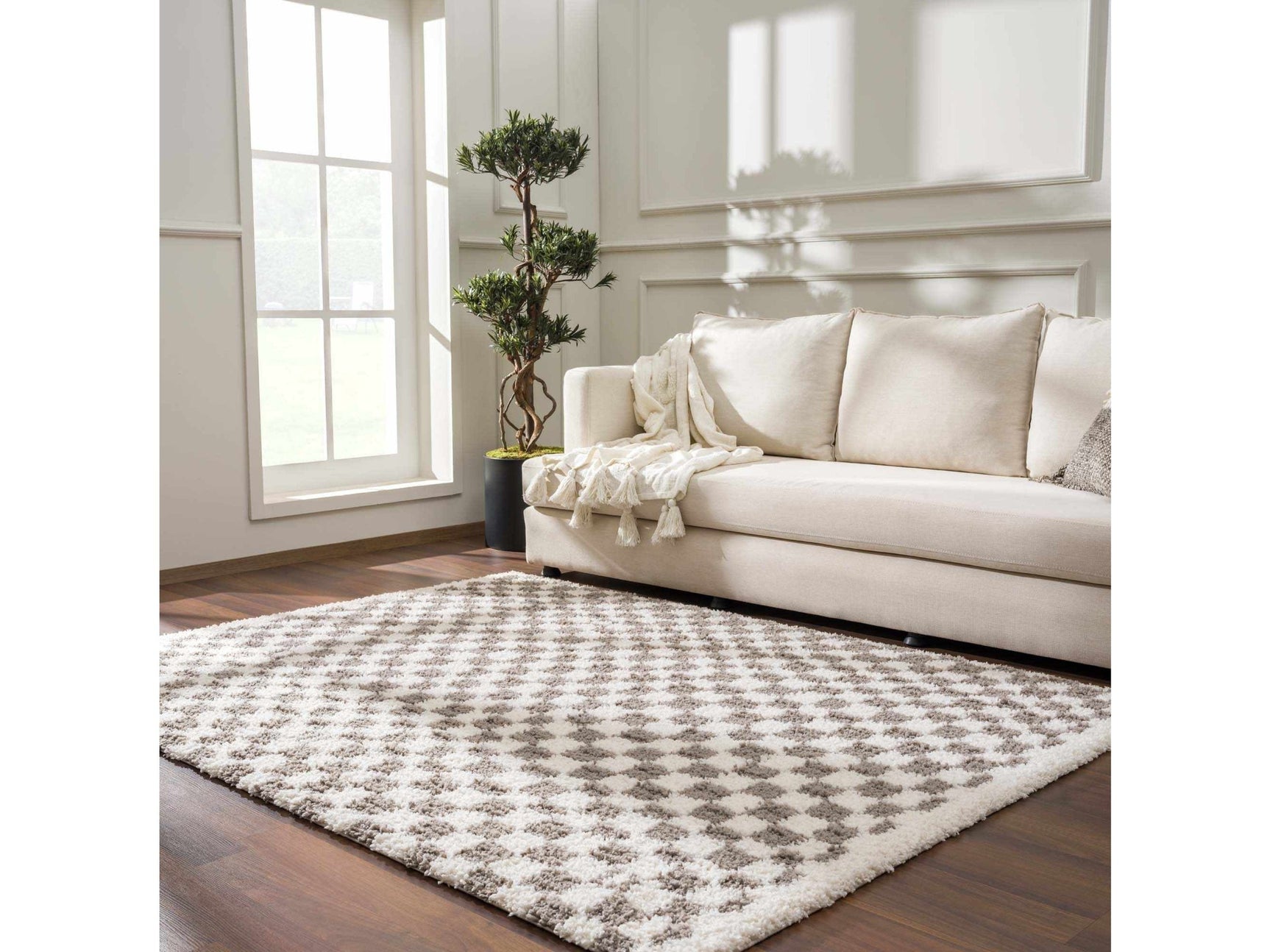 Kieu Taupe Checkered Area Rug - Ornate Home