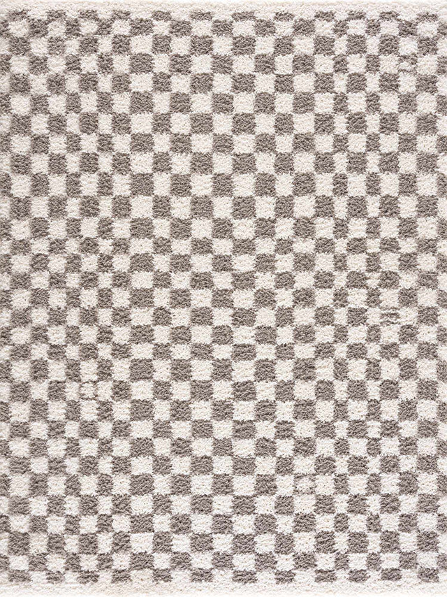 Kieu Taupe Checkered Plush Rug - Ornate Home
