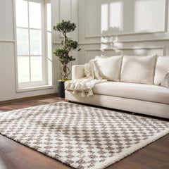Kieu Taupe Checkered Plush Rug - Ornate Home