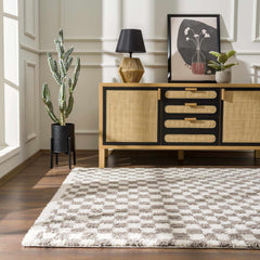 Kieu Taupe Checkered Plush Rug - Ornate Home