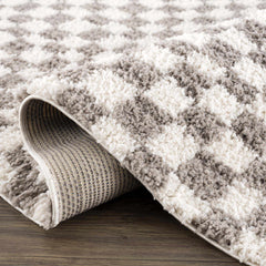 Kieu Taupe Checkered Plush Rug - Ornate Home