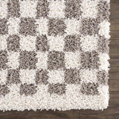 Kieu Taupe Checkered Plush Rug - Ornate Home