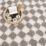 Kieu Taupe Checkered Plush Rug - Ornate Home