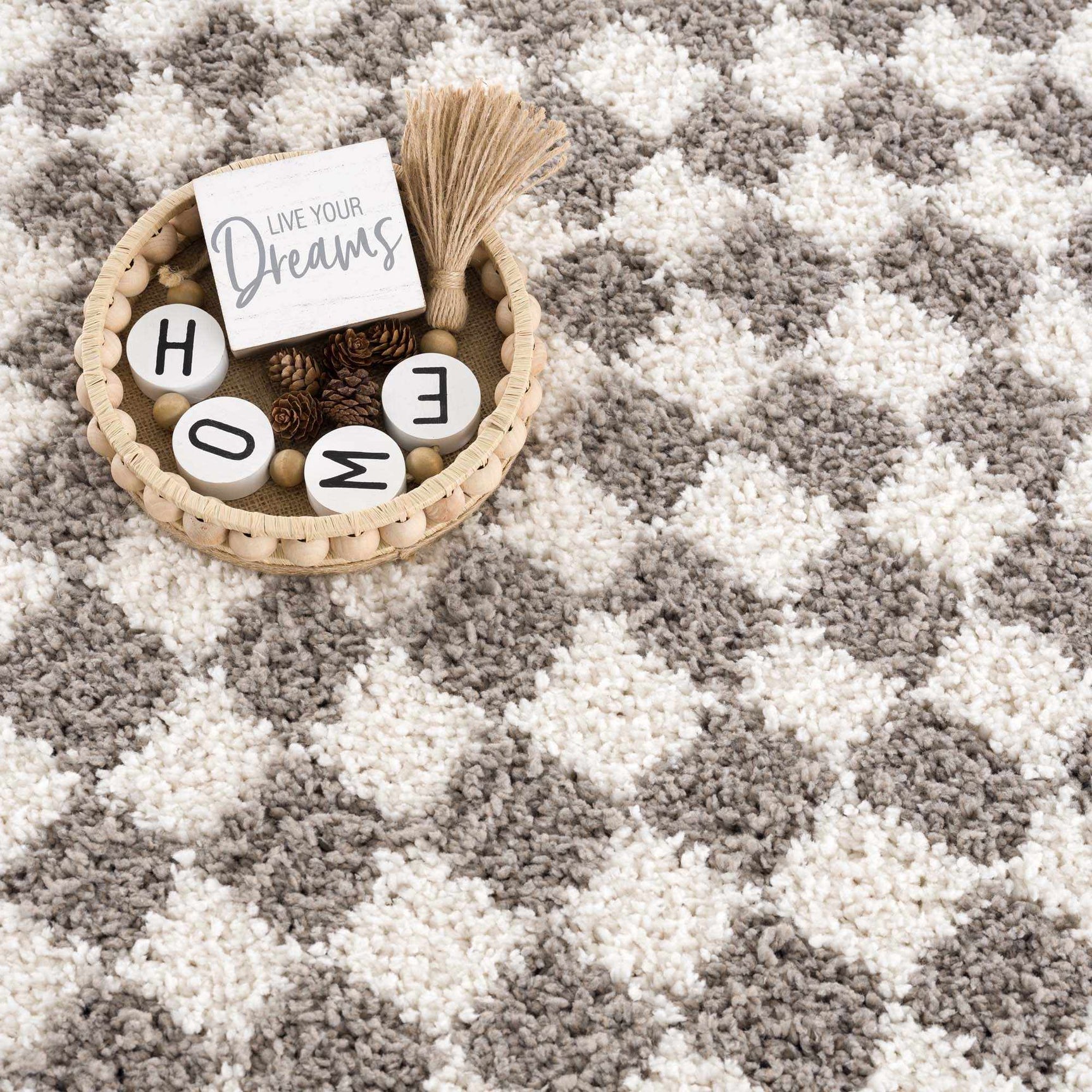 Kieu Taupe Checkered Plush Rug - Ornate Home