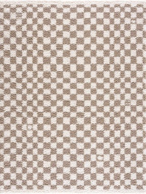 Kieu Taupe Checkered Shag Rug - Ornate Home