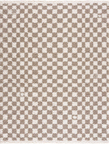 Kieu Taupe Checkered Shag Rug - Ornate Home