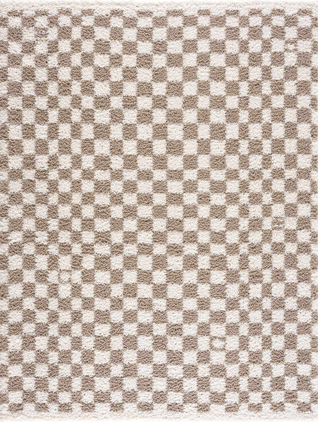 Kieu Taupe Checkered Shag Rug - Ornate Home