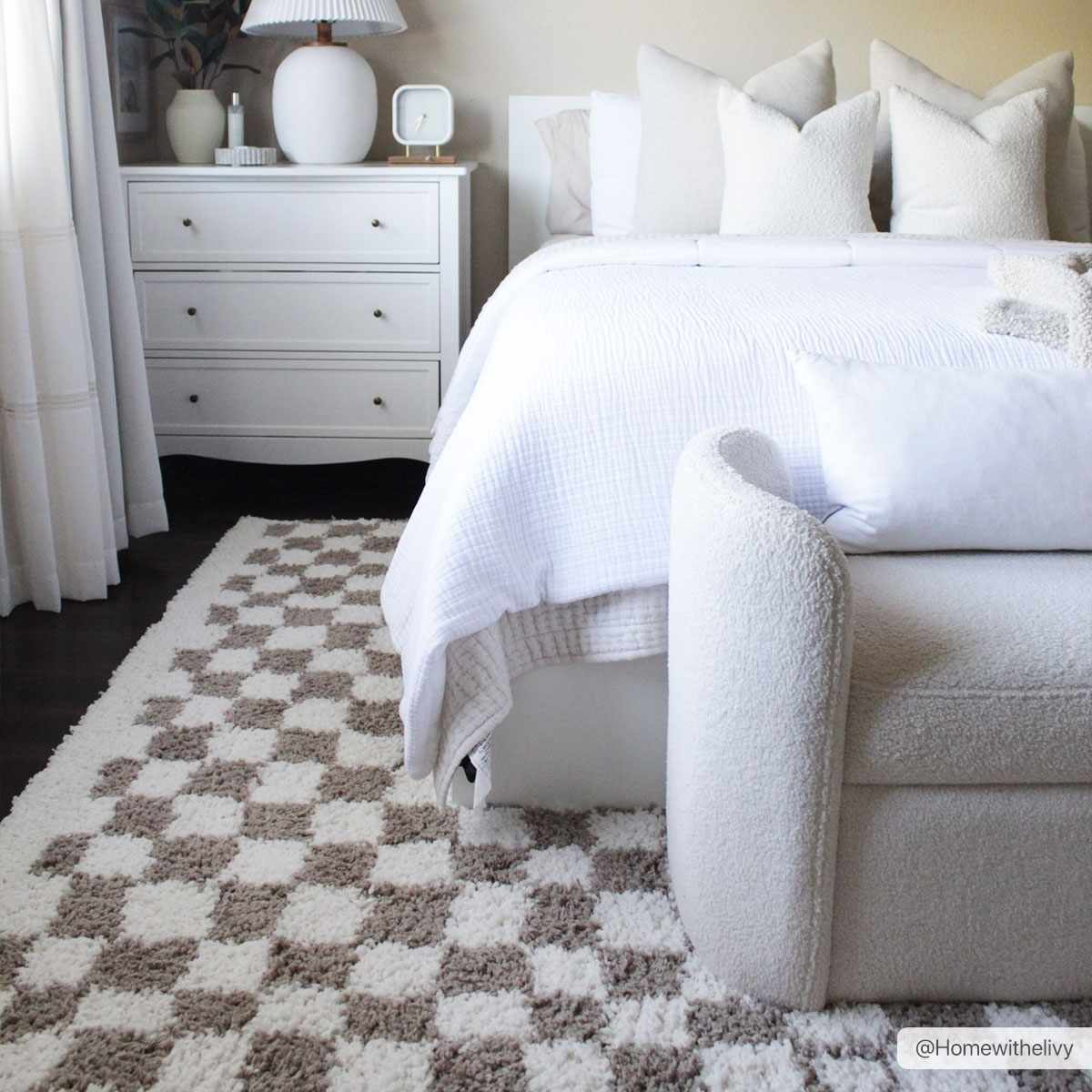 Kieu Taupe Checkered Shag Rug - Ornate Home