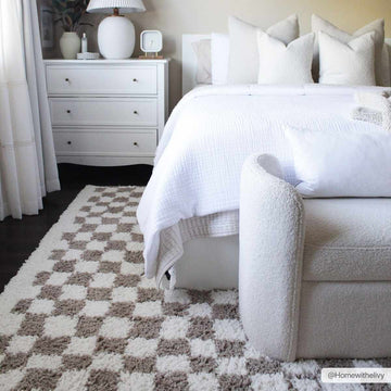 Kieu Taupe Checkered Shag Rug - Ornate Home