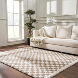 Kieu Taupe Checkered Shag Rug - Ornate Home