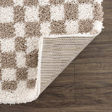 Kieu Taupe Checkered Shag Rug - Ornate Home
