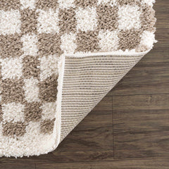 Kieu Taupe Checkered Shag Rug - Ornate Home
