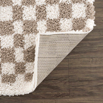 Kieu Taupe Checkered Shag Rug - Ornate Home