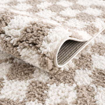 Kieu Taupe Checkered Shag Rug - Ornate Home