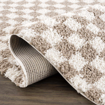 Kieu Taupe Checkered Shag Rug - Ornate Home