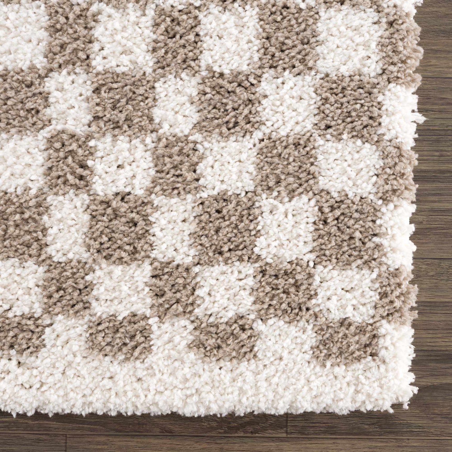 Kieu Taupe Checkered Shag Rug - Ornate Home