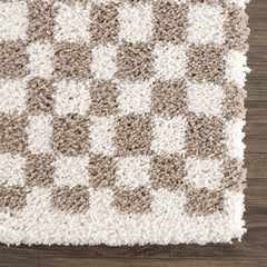 Kieu Taupe Checkered Shag Rug - Ornate Home