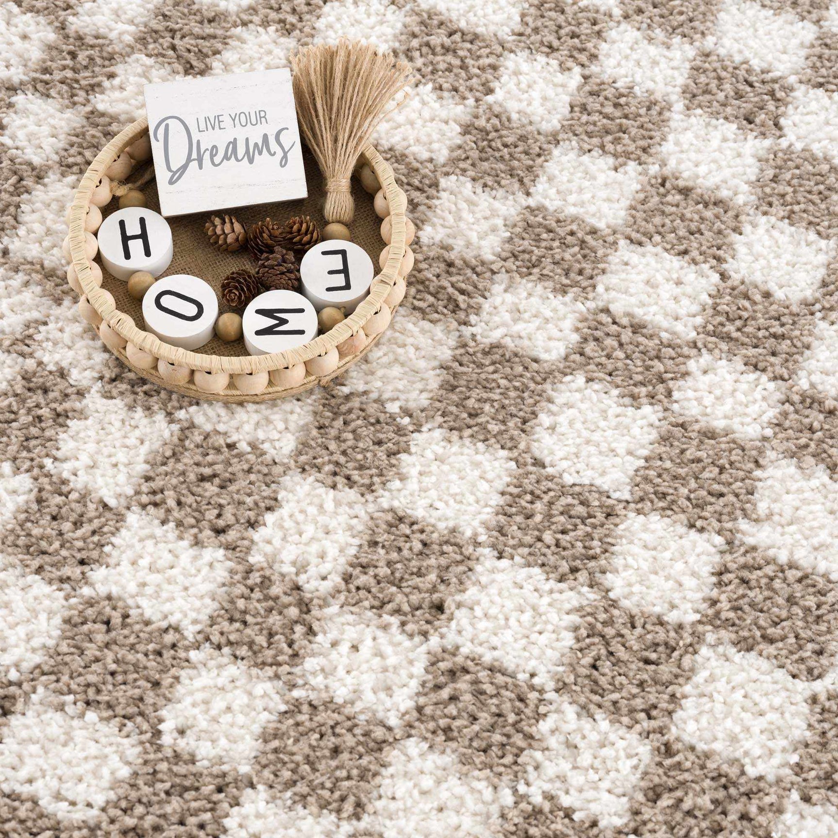 Kieu Taupe Checkered Shag Rug - Ornate Home