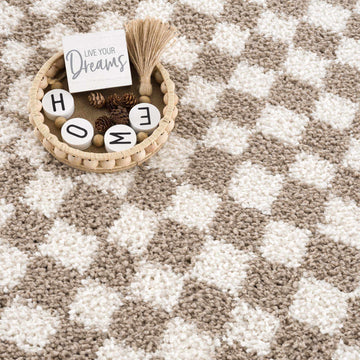 Kieu Taupe Checkered Shag Rug - Ornate Home