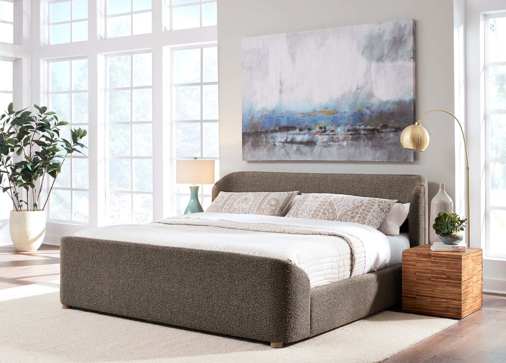 Kiki Upholstered Eastern King Platform Bed in Pumpernickel Boucle - Ornate Home