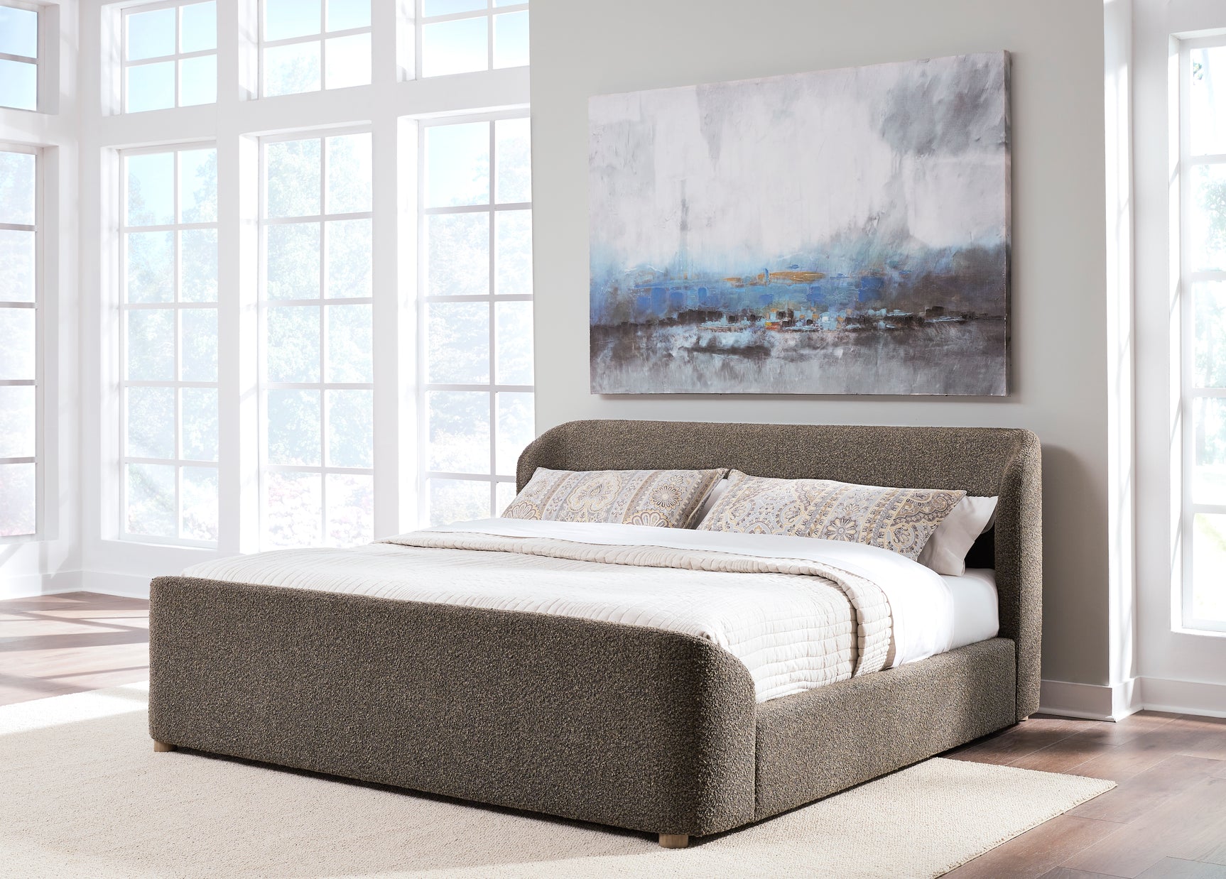 Kiki Upholstered Queen Platform Bed in Pumpernickel Boucle - Ornate Home