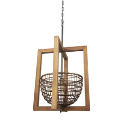 Kiley Brown Warm Wood Basket Lantern Pendant Light - Ornate Home