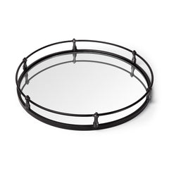 Kimbel Black Metal Mirrored Base Round Tray