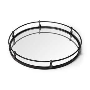 Kimbel Black Metal Mirrored Base Round Tray - Ornate Home