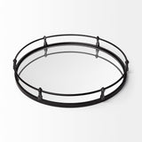Kimbel Black Metal Mirrored Base Round Tray - Ornate Home