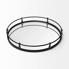 Kimbel Black Metal Mirrored Base Round Tray
