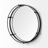 Kimbel Black Metal Mirrored Base Round Tray - Ornate Home