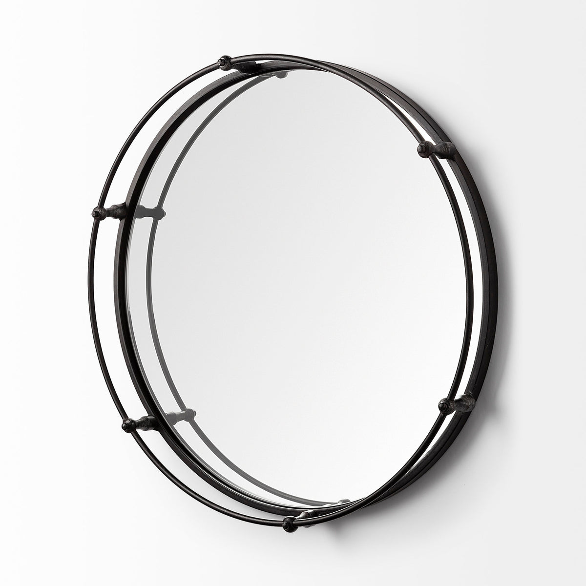 Kimbel Black Metal Mirrored Base Round Tray - Ornate Home