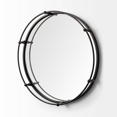 Kimbel Black Metal Mirrored Base Round Tray